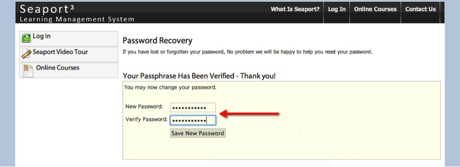 Seaport New Password Screen
